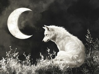 Wall Mural - wolf howling at the moon