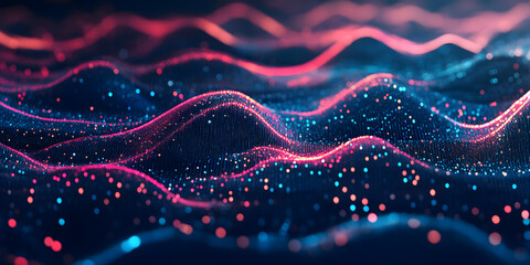 Wall Mural - abstract dark blue wavy background with many orange dots. neon colors