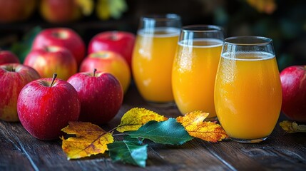 Canvas Print - Fresh Apples and Juice in Autumn Setting