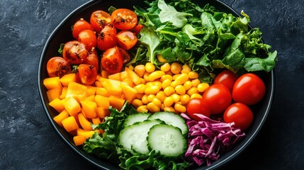 Canvas Print - Colorful Salad Bowl with Fresh Vegetables and Greens