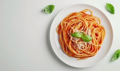 Wall Mural - Serving spaghetti with tomato sauce on the plate makes it look delicious and attractive Generate AI