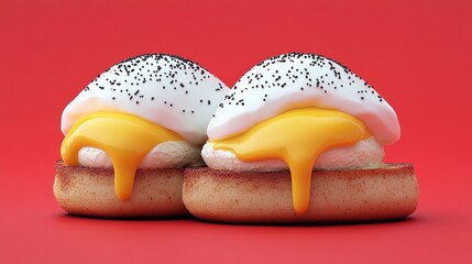 Delicious Eggs Benedict on Red Background