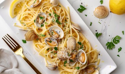 Serving spaghetti with tomato sauce on the plate makes it look delicious and attractive Generate AI