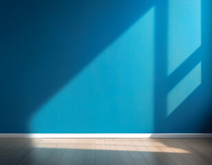 Blue blank wall interior background, with shadow from window. Background concept studio and backdrops show products.