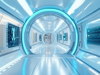 Sticker - Blue futuristic medical innovation concept in digital style, 3d rendering photography