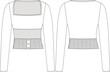 © sin - square neck long sleeve low cut cutout ribbed hem buttoned fit blouse top template technical drawing flat sketch cad mockup fashion woman design style model
