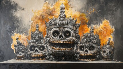 Poster - Skulls in Flames.