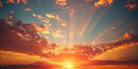 Wall Mural - gorgeous sunset with a vibrant burst of orange light in the sky