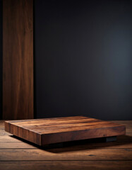 Wooden Stand on a Wooden Table Against a Black Wall