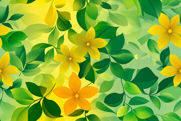 Sticker - Yellow and green flowers with layered leaves create a fresh and natural seamless pattern. The botanical design emphasizes a springtime vibe with its bright and lively colors.