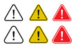 © ramsey - Danger warning icon set. Alert triangle warn sign in black, yellow, and red colors. Exclamation sign