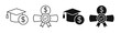 © ramsey - Scholarship icon set. Student education tuition grant vector symbol. College graduation financial aid or scholarship money icon set. Graduation cap with dollar symbol
