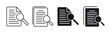 © ramsey - Search result line icon set. Financial statement overview and online research analysis vector symbols. Data optimization sign. Online review document verification icon. Audit and case study symbol.