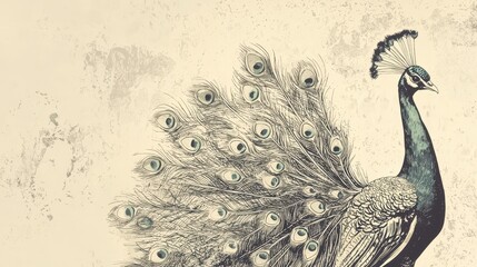 Wall Mural - Peacock Illustration with Grunge Background.