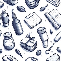 Poster - Hand-Drawn Seamless Pattern with Various Objects