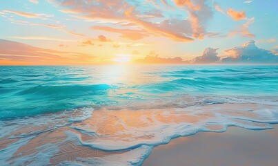 summer beach scene with waves and beautiful sun sky view Generate AI