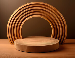 Wooden geometric circle podium background for product display