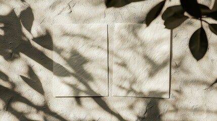 Wall Mural - Blank Paper Mockup with Leaf Shadow on Textured Wall.