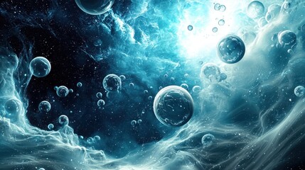 Poster - Abstract Space Galaxy with Bubbles.