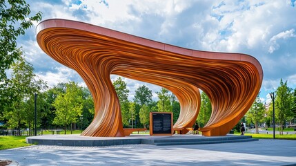 Poster - Modern Wooden Pavilion in a Park.