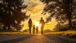 © BOJOShop - Family Silhouette Walking Towards Sunset.