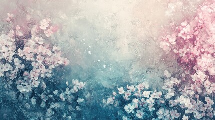 Wall Mural - Abstract floral background with pink flowers on textured wall.