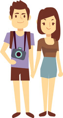 Sticker - Tourist couple character. Happy man and woman on vacation