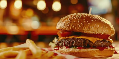 Canvas Print - Burger served at a fast food eatery