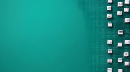 Wall Mural - Binary Code Dice with Teal Background - Abstract Technology Concept