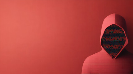 Wall Mural - Cybersecurity Concept: Anonymous Hacker in Red Hoodie with Code