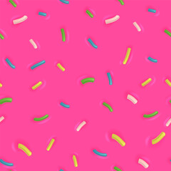 Poster - Falling confetti seamless pattern. Pink background with sprinkles