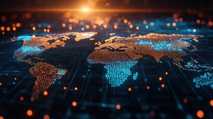 Wall Mural - a computer generated image of the world with a bright orange sun in the background. the image is a r