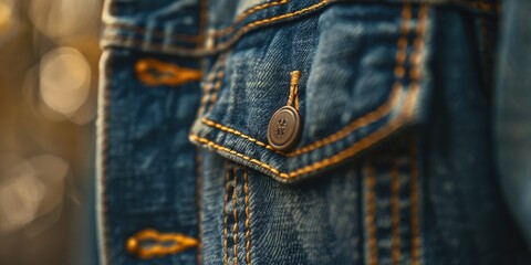 Canvas Print - Close up of button on classic denim jacket pocket