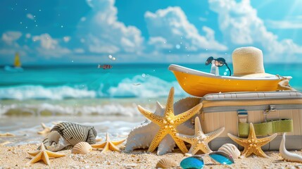 Poster - shells and starfish on the beach