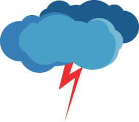 Poster - Storm weather color icon. Blue cloud with lighting