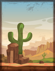 Wall Mural - Arizona nature with rock mountain and growing cactus illustration