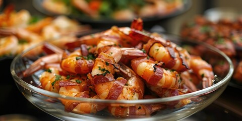 Wall Mural - Bowl of bacon wrapped shrimp on display