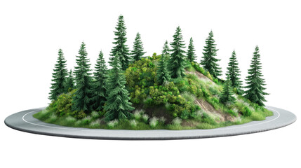 road in the green mountains forest isolated on transparent white background, clipping path