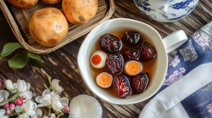 Wall Mural - Red dates, sweet potatoes, white dew tea