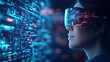 © Paul GoToMars - A futuristic woman wearing augmented reality glasses, immersed in digital data and technology, representing innovation and connectivity.