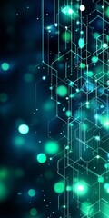 Wall Mural - AN abstract blue and green technology background with hexagons and geometric shapes with blur. 