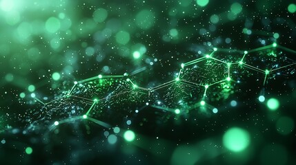 Wall Mural - AN abstract blue and green technology background with hexagons and geometric shapes with blur. 