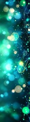 Wall Mural - AN abstract blue and green technology background with hexagons and geometric shapes with blur. 