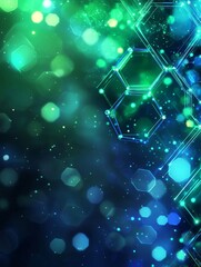 Wall Mural - AN abstract blue and green technology background with hexagons and geometric shapes with blur. 