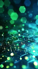 Wall Mural - AN abstract blue and green technology background with hexagons and geometric shapes with blur. 