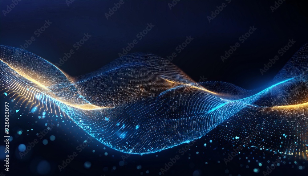 Abstract background with blue and gold glowing particles wave Stock ...