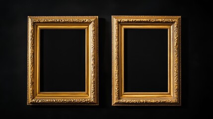 Two gold picture frames on black background