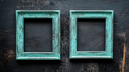 Two mint green picture frames on black background