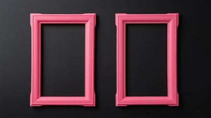 Two pink picture frames on black background