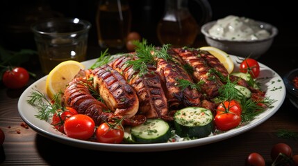 Wall Mural - Grilled octopus with potato. 